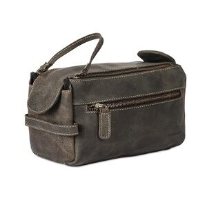 KomalC Premium Buffalo Leather Unisex Toiletry Bag Travel Dopp Kit black zip